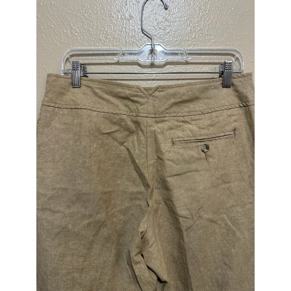 Womens Linen‎ Blend Trousers Wide Leg Cropped Beige Button Accent Pants Size 8 - Picture 8 of 9